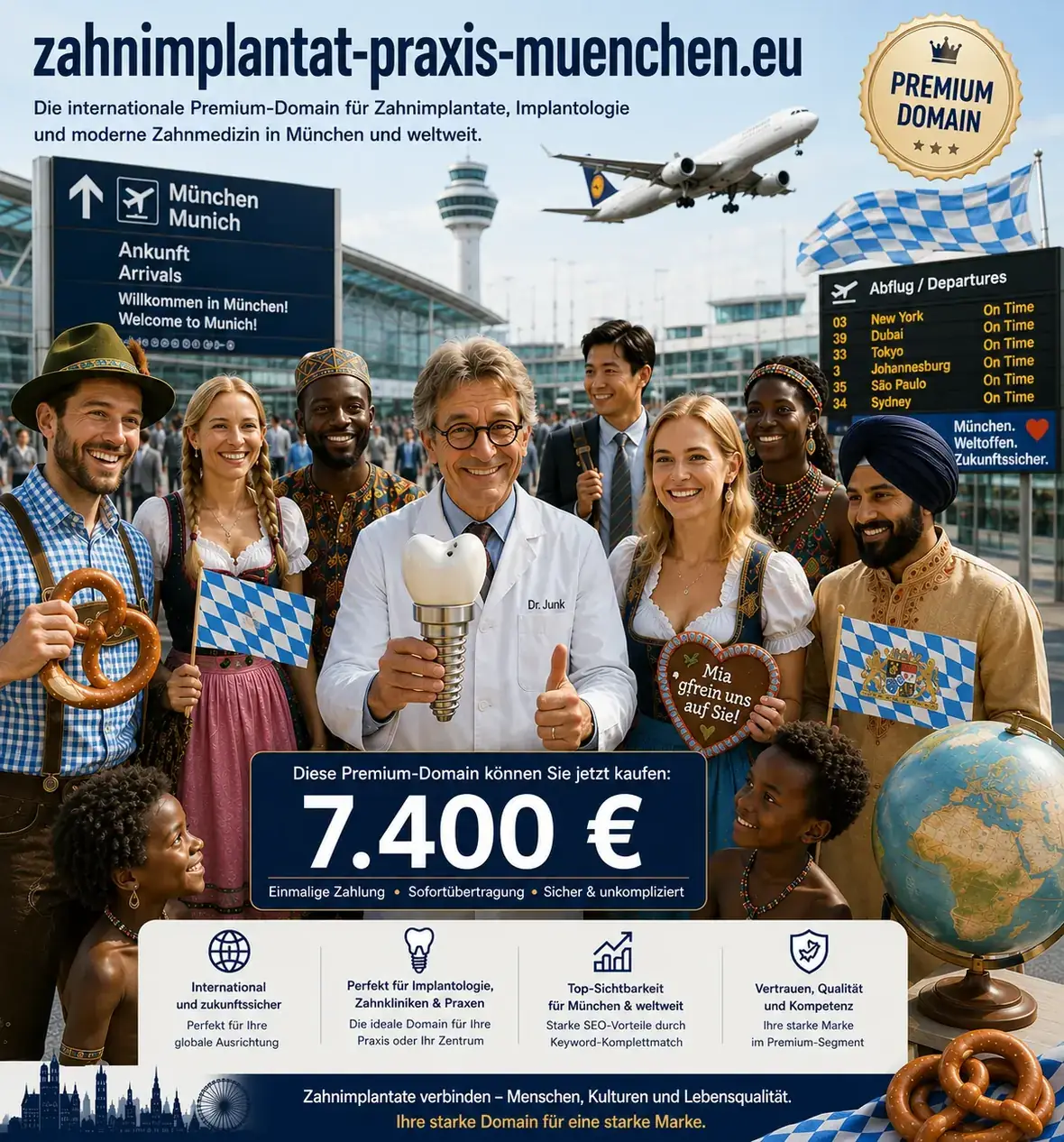 Internationale und bayerische Darstellung für Zahnimplantat Praxis München
